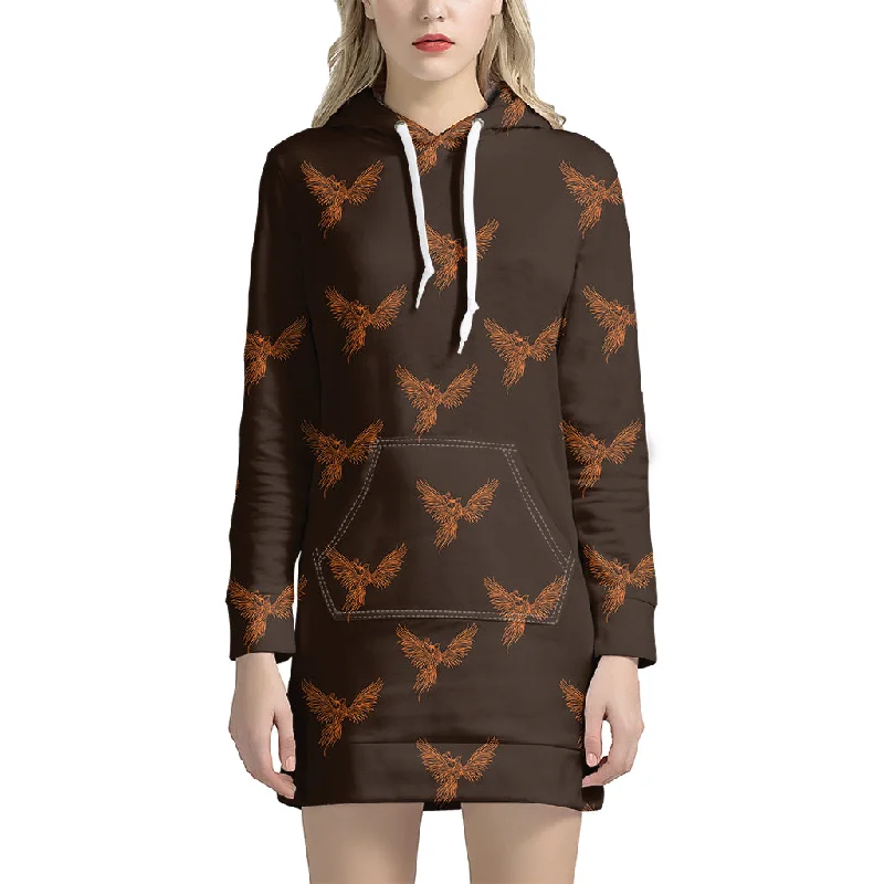 Asian Phoenix Pattern Print Pullover Hoodie Dress