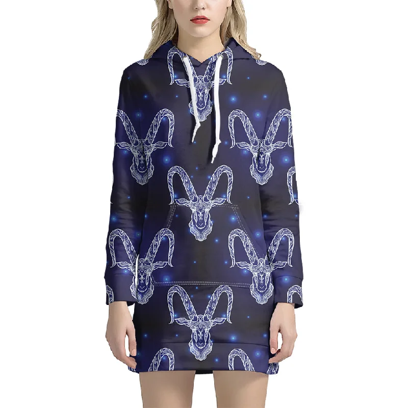 Astrology Capricorn Sign Print Pullover Hoodie Dress