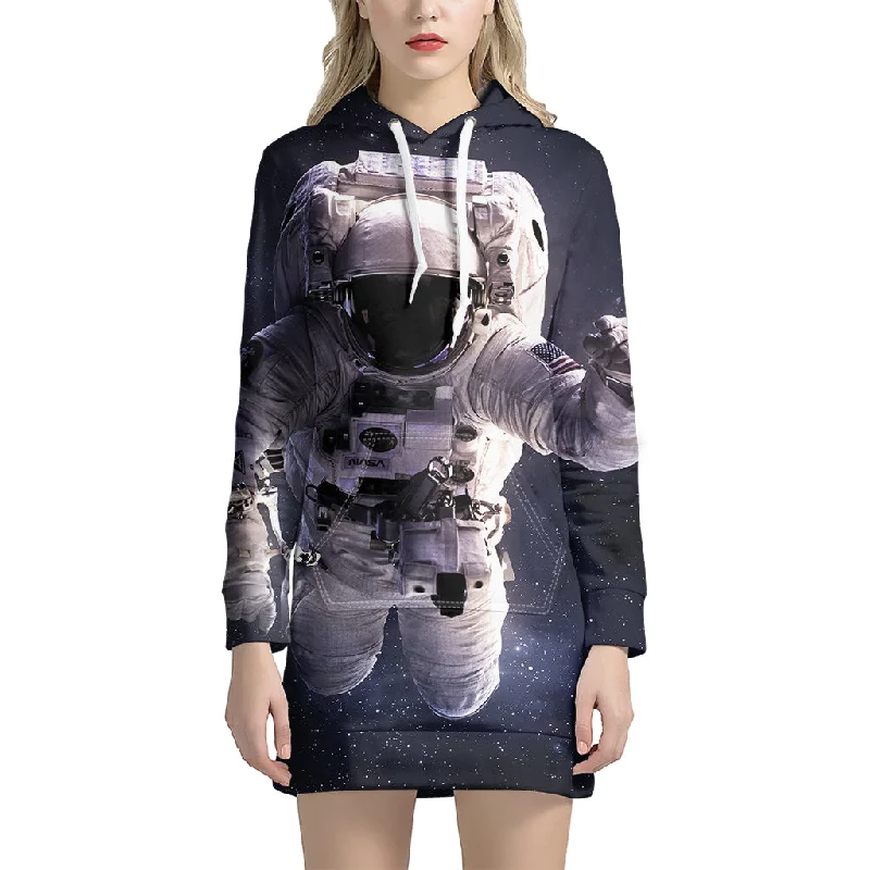 Astronaut Floating In Outer Space Print Pullover Hoodie Dress