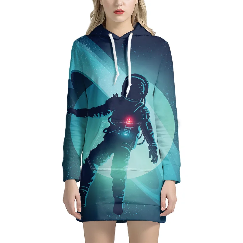 Astronaut Floating Through Space Print Pullover Hoodie Dress