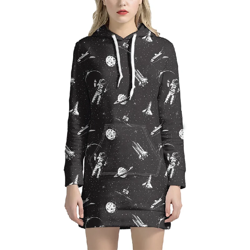 Astronaut In Space Pattern Print Pullover Hoodie Dress
