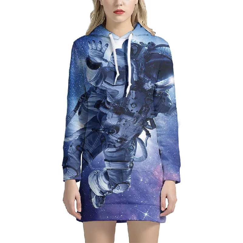 Astronaut On Space Mission Print Pullover Hoodie Dress