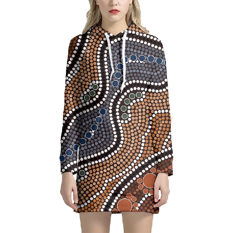 Australia River Aboriginal Dot Print Pullover Hoodie Dress