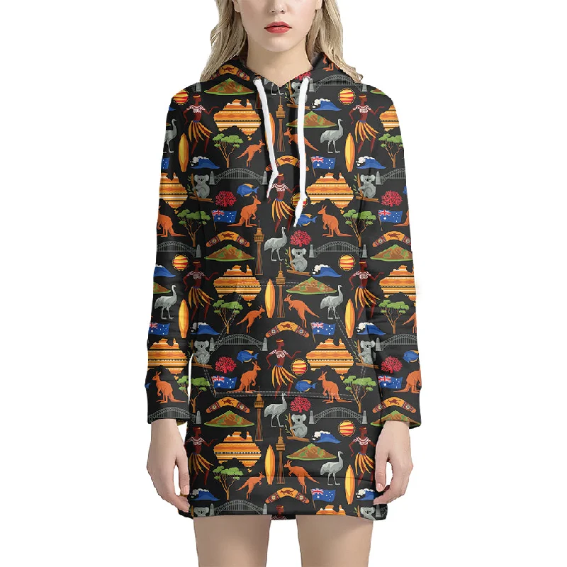 Australia Symbols Pattern Print Pullover Hoodie Dress