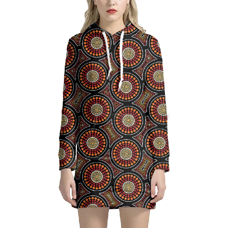 Australian Aboriginal Dot Pattern Print Pullover Hoodie Dress