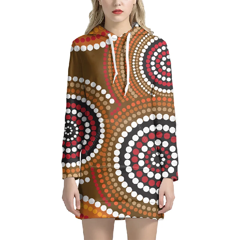 Australian Aboriginal Dot Print Pullover Hoodie Dress