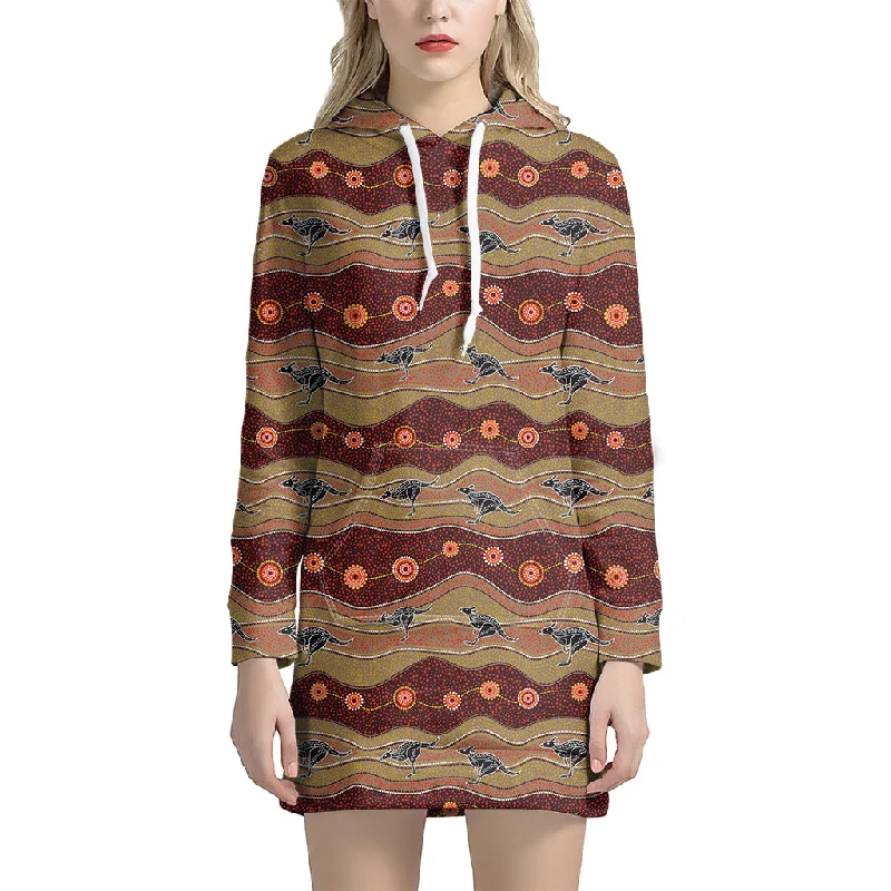 Australian Aboriginal Kangaroo Print Pullover Hoodie Dress