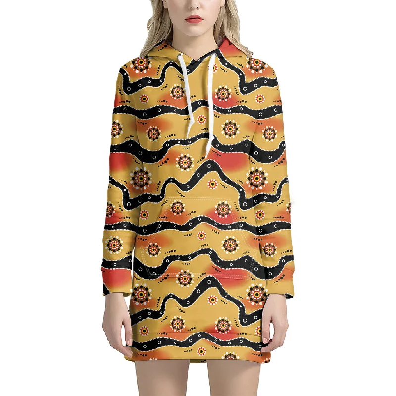 Australian Aboriginal Pattern Print Pullover Hoodie Dress