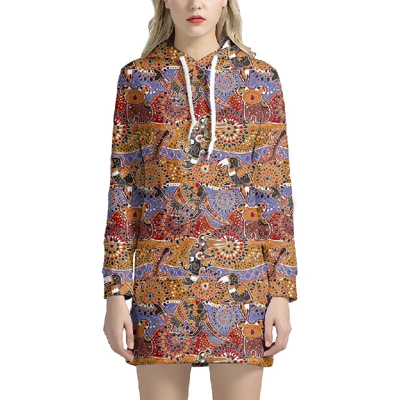 Australian Animals Pattern Print Pullover Hoodie Dress