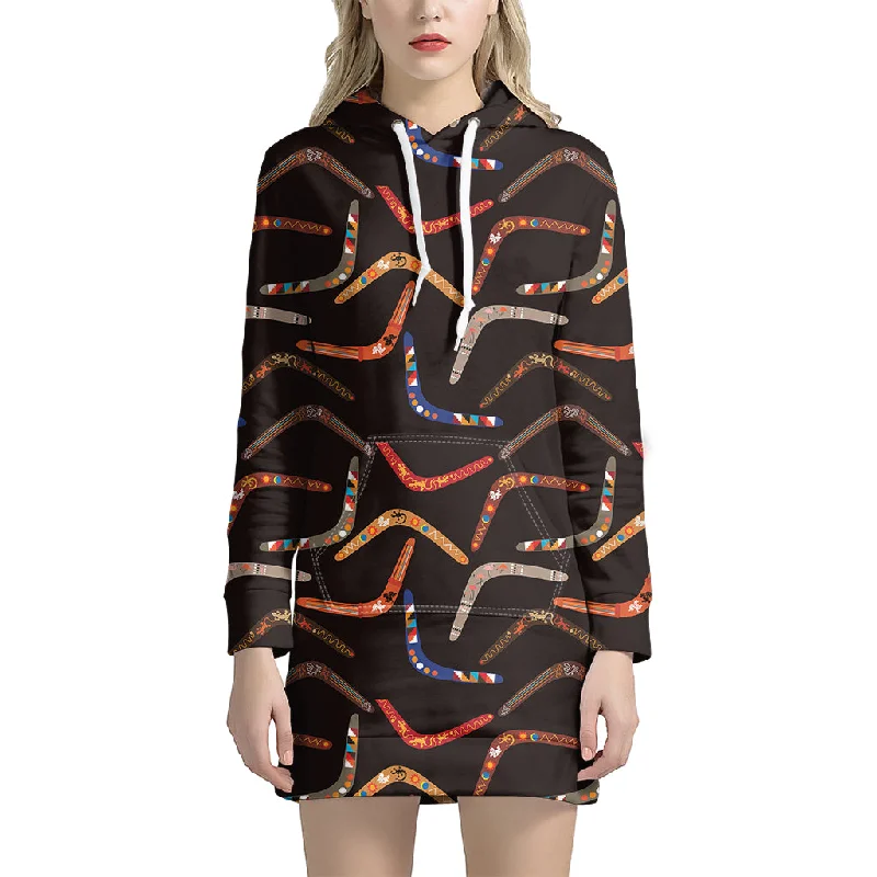 Australian Boomerang Pattern Print Pullover Hoodie Dress
