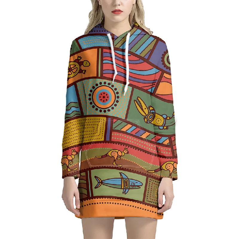 Australian Ethnic Pattern Print Pullover Hoodie Dress