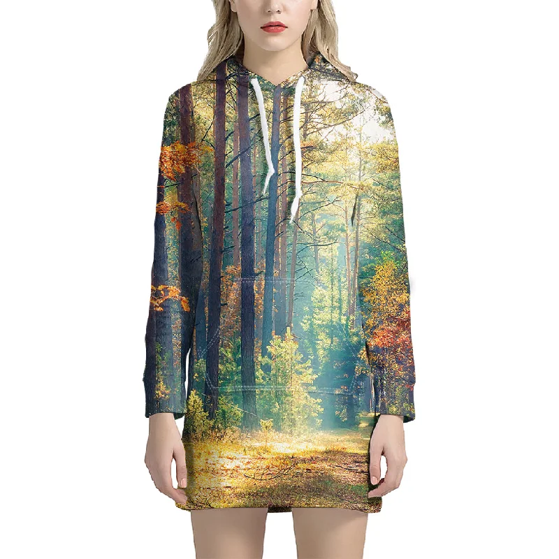 Autumn Forest Print Pullover Hoodie Dress