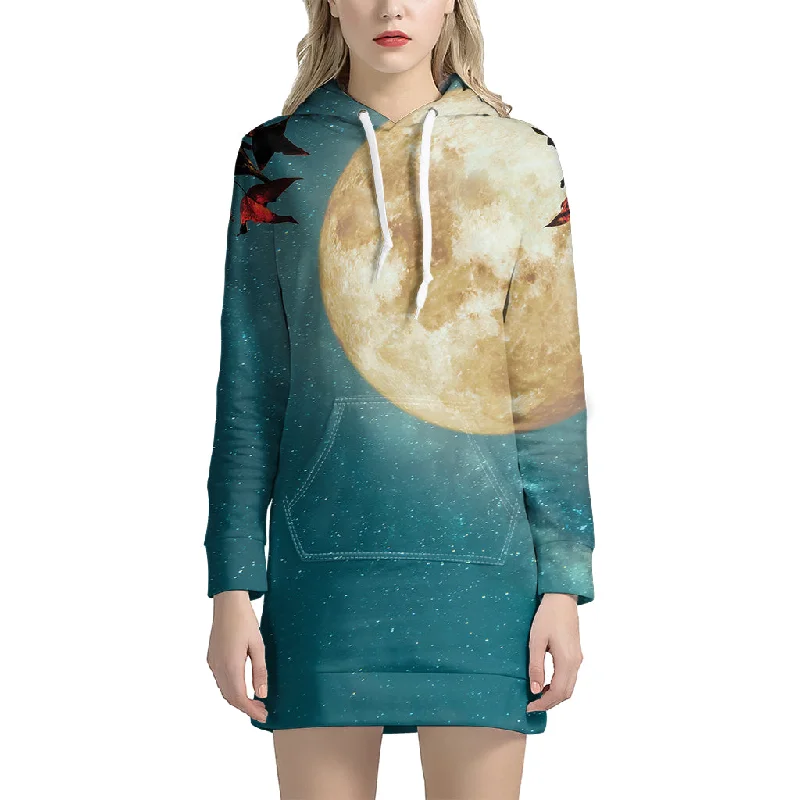 Autumn Full Moon Print Pullover Hoodie Dress