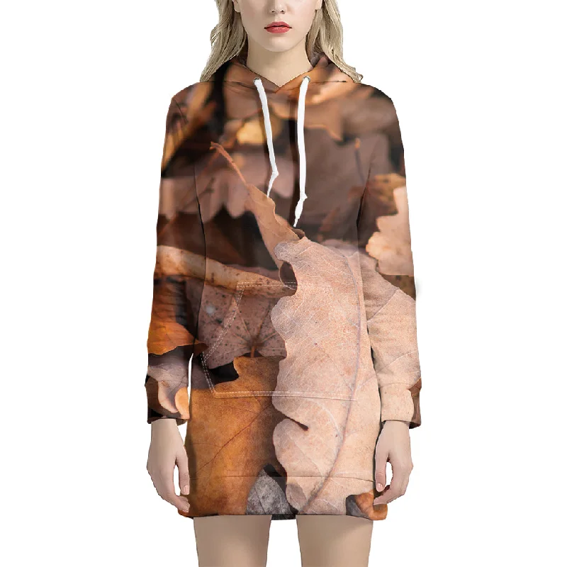 Autumn Oak leaf Print Pullover Hoodie Dress