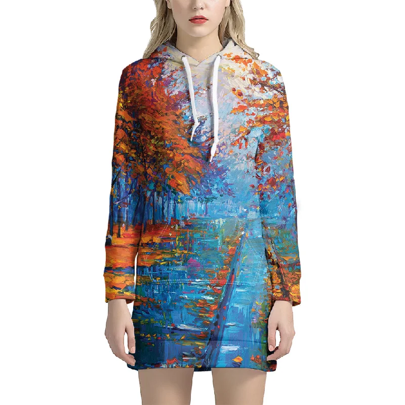 Autumn Painting Print Pullover Hoodie Dress