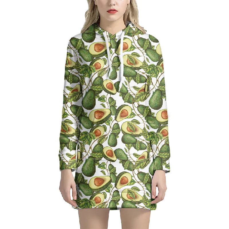 Avocado Cut In Half Drawing Print Pullover Hoodie Dress