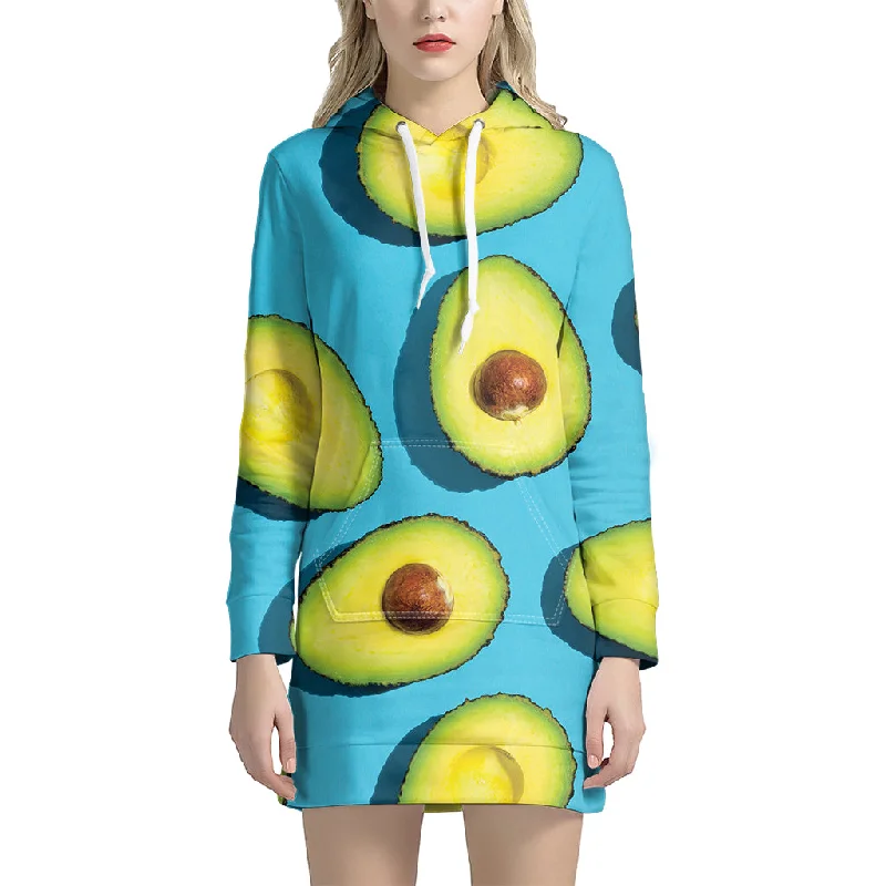 Avocado Cut In Half Print Pullover Hoodie Dress