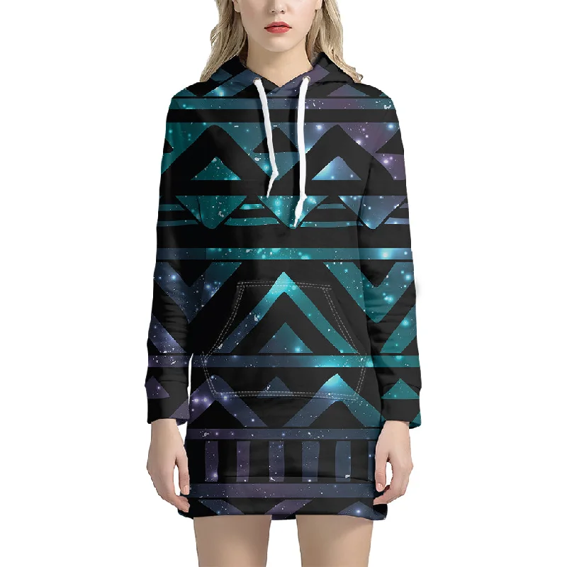 Aztec Tribal Galaxy Pattern Print Pullover Hoodie Dress