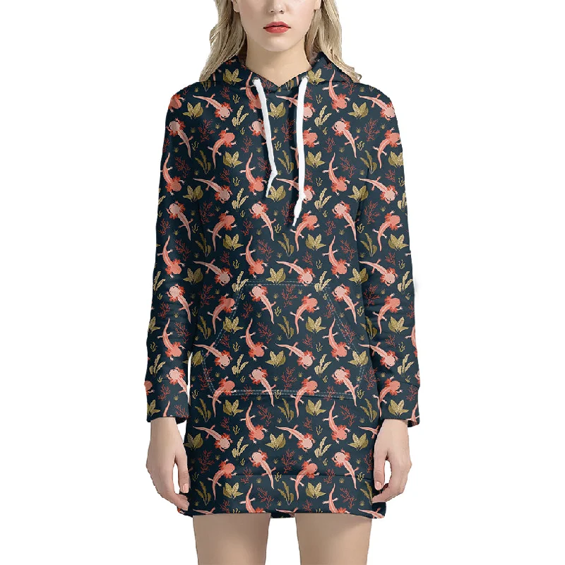 Baby Axolotl Pattern Print Pullover Hoodie Dress