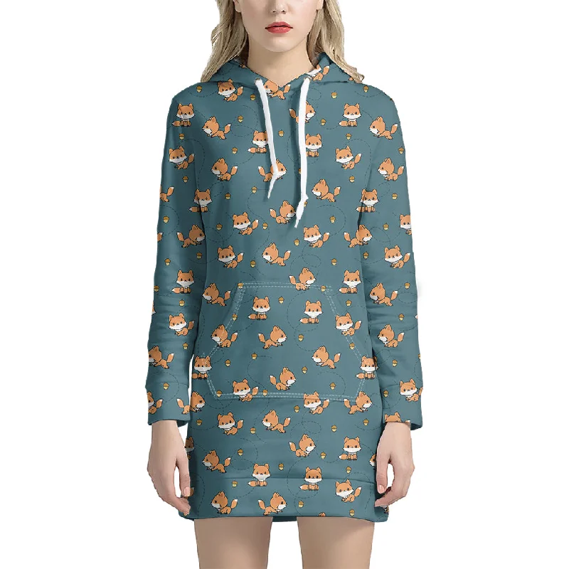 Baby Fox Pattern Print Pullover Hoodie Dress
