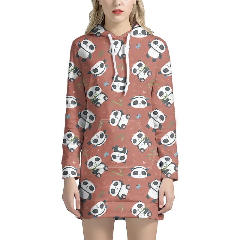 Baby Panda And Bamboo Pattern Print Pullover Hoodie Dress