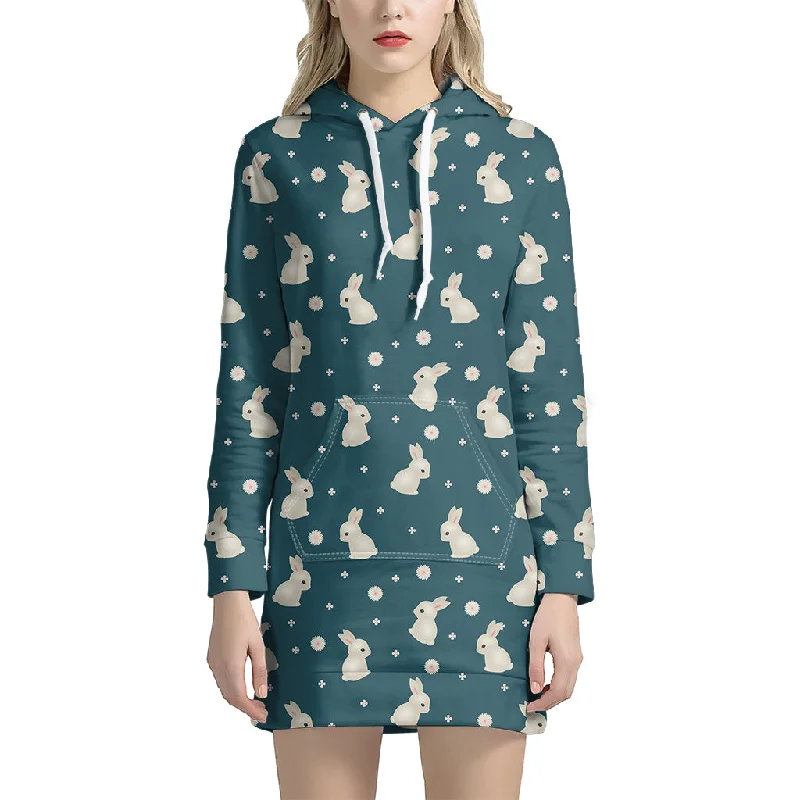 Baby Rabbit Pattern Print Pullover Hoodie Dress