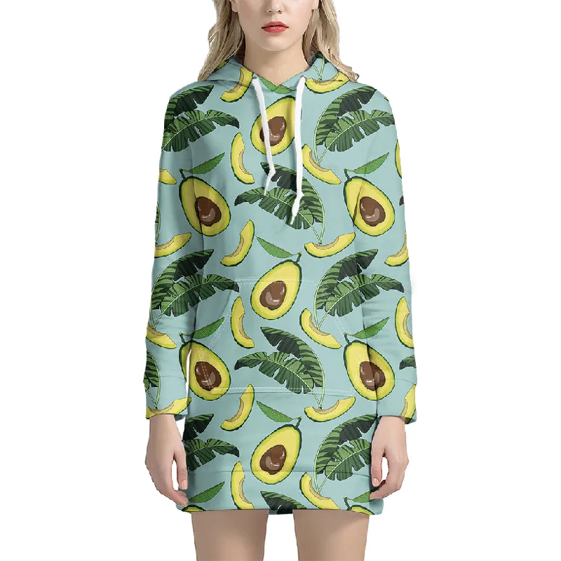 Banana Leaf Avocado Pattern Print Pullover Hoodie Dress