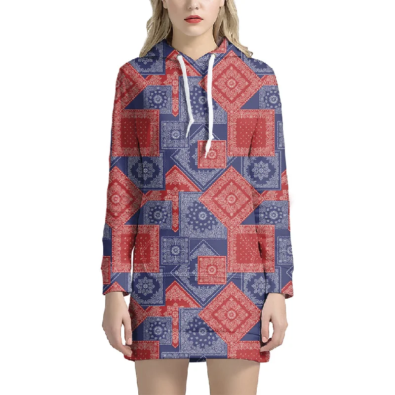 Bandanna Patchwork Pattern Print Pullover Hoodie Dress