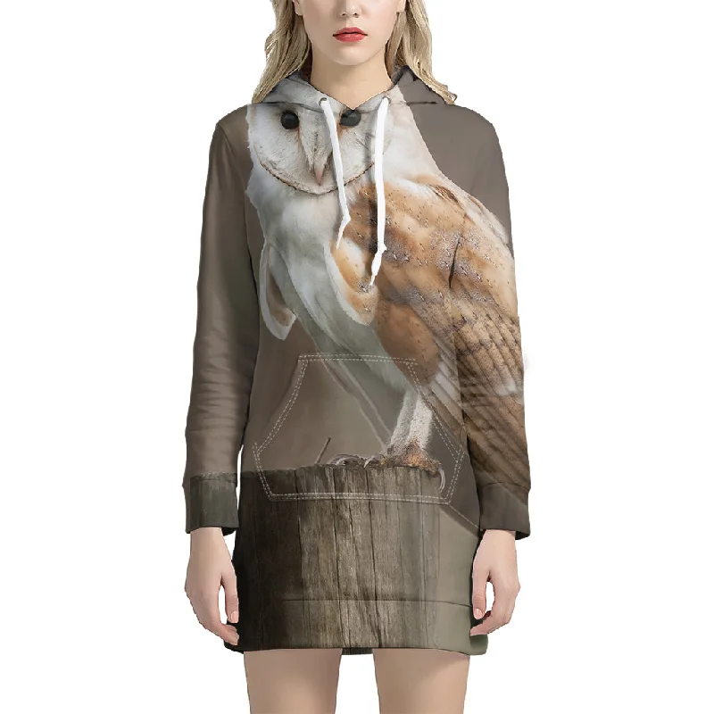 Barn Owl Print Pullover Hoodie Dress