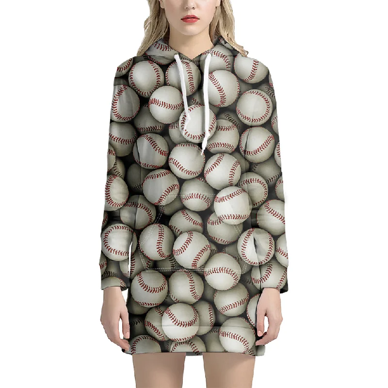 Baseballs 3D Print Pullover Hoodie Dress
