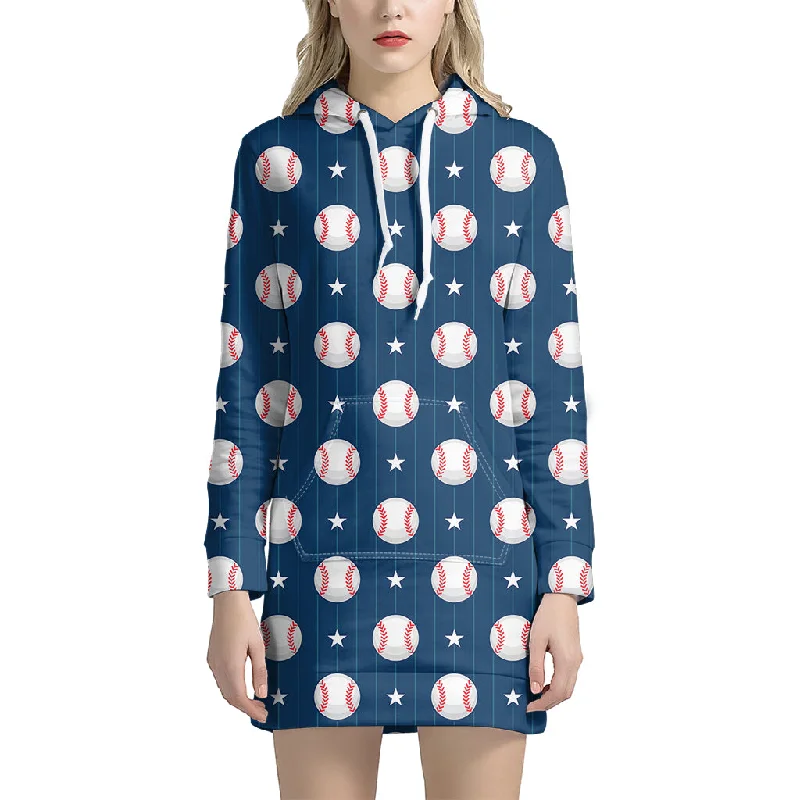 Baseballs Star Pattern Print Pullover Hoodie Dress