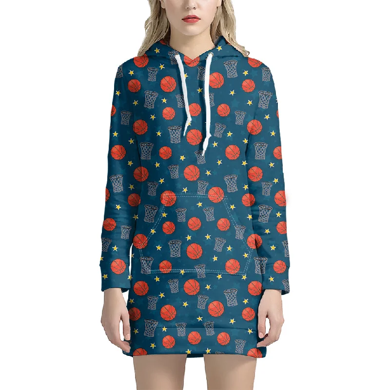 Basketball Theme Pattern Print Pullover Hoodie Dress