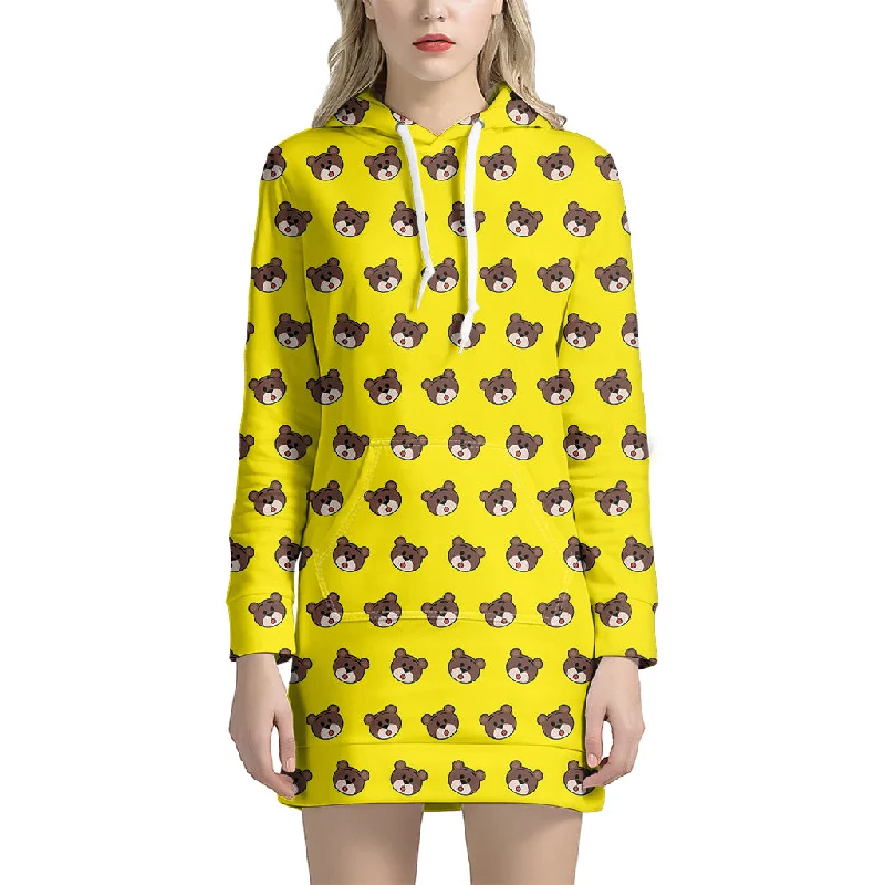 Bear Emoji Pattern Print Pullover Hoodie Dress