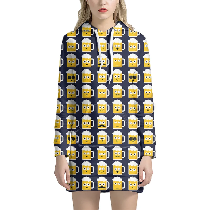 Beer Emoji Pattern Print Pullover Hoodie Dress