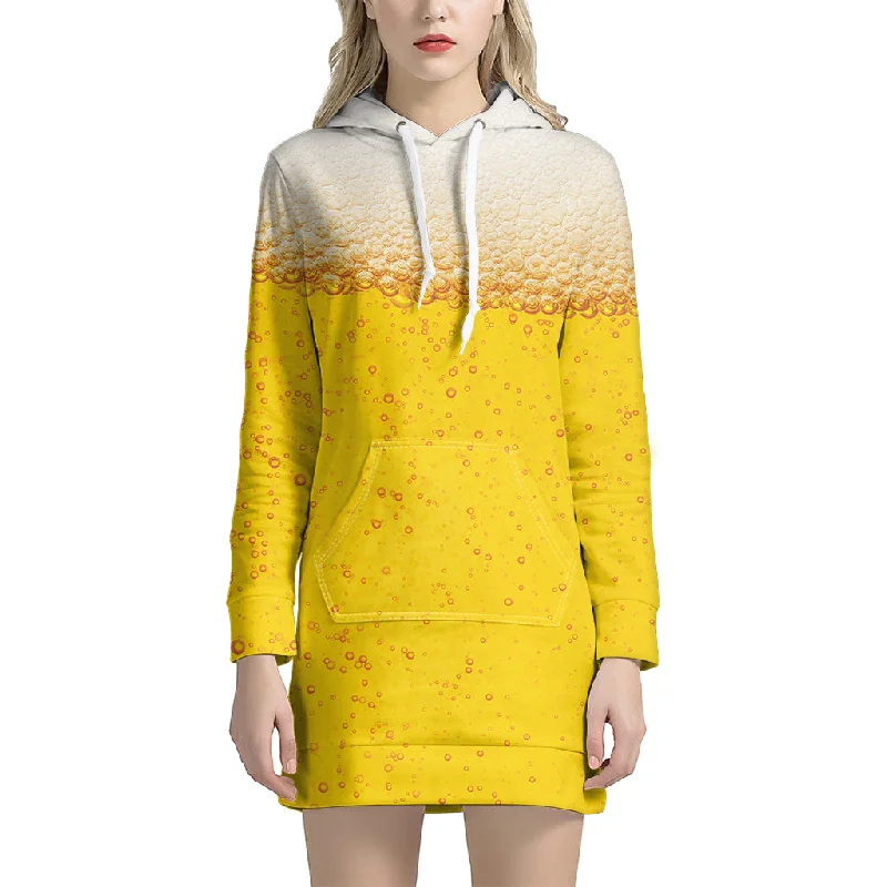 Beer With Foam Print Pullover Hoodie Dress