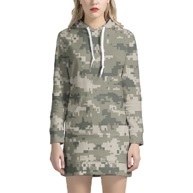 Beige Digital Camo Pattern Print Pullover Hoodie Dress