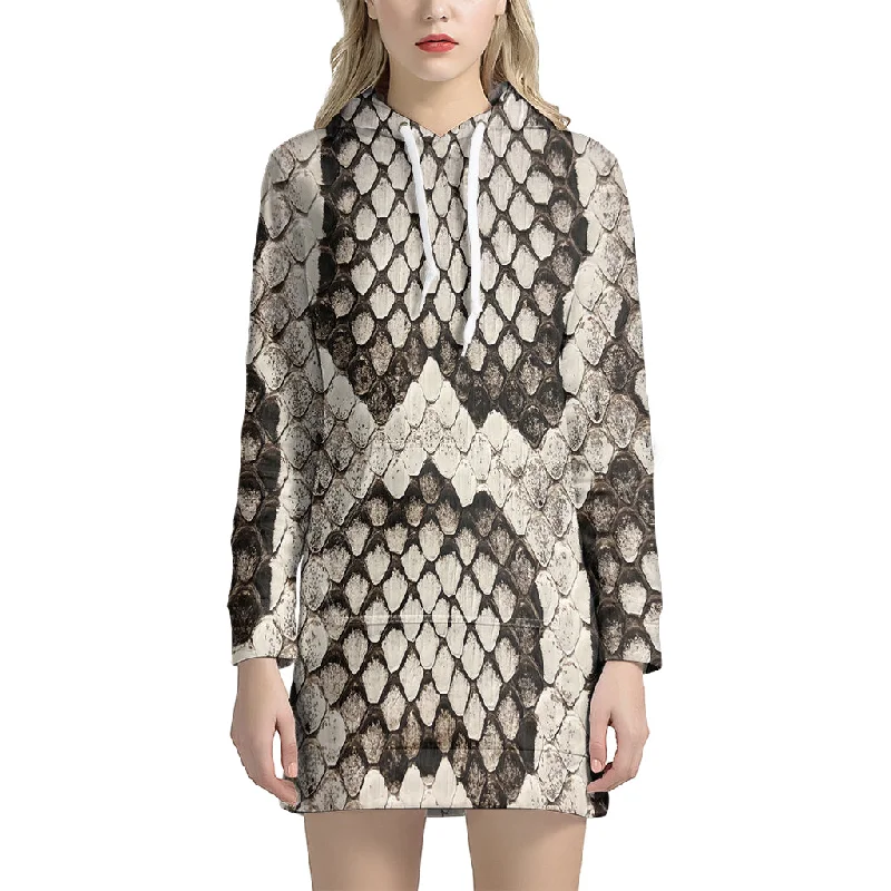 Beige Snakeskin Print Pullover Hoodie Dress
