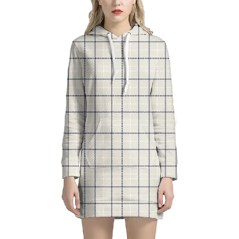 Beige Tattersall Pattern Print Pullover Hoodie Dress