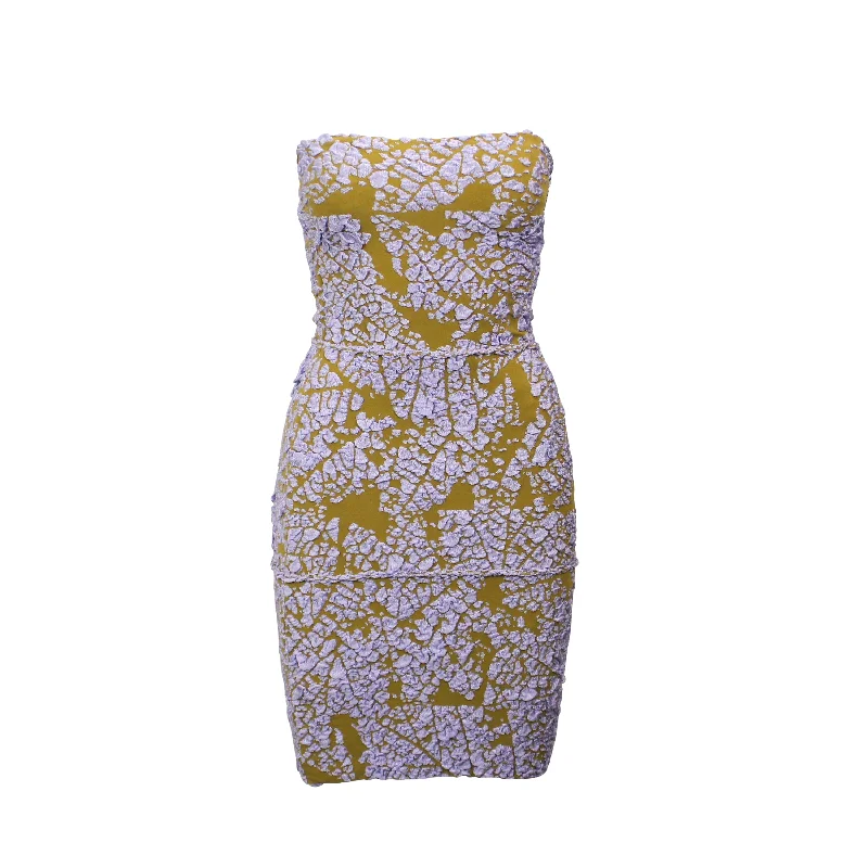 GAUNTLETT CHENG LILAC OCHRE BANDAGE LEAF SKELETON TUBE DRESS