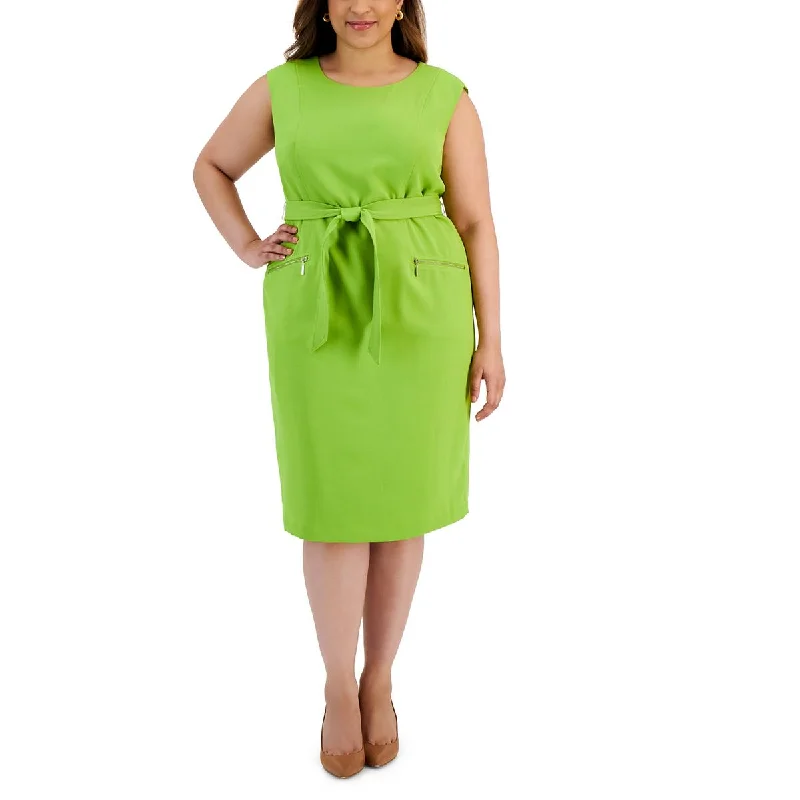 Womens Cap Sleeve Knee-Length Sheath Dress