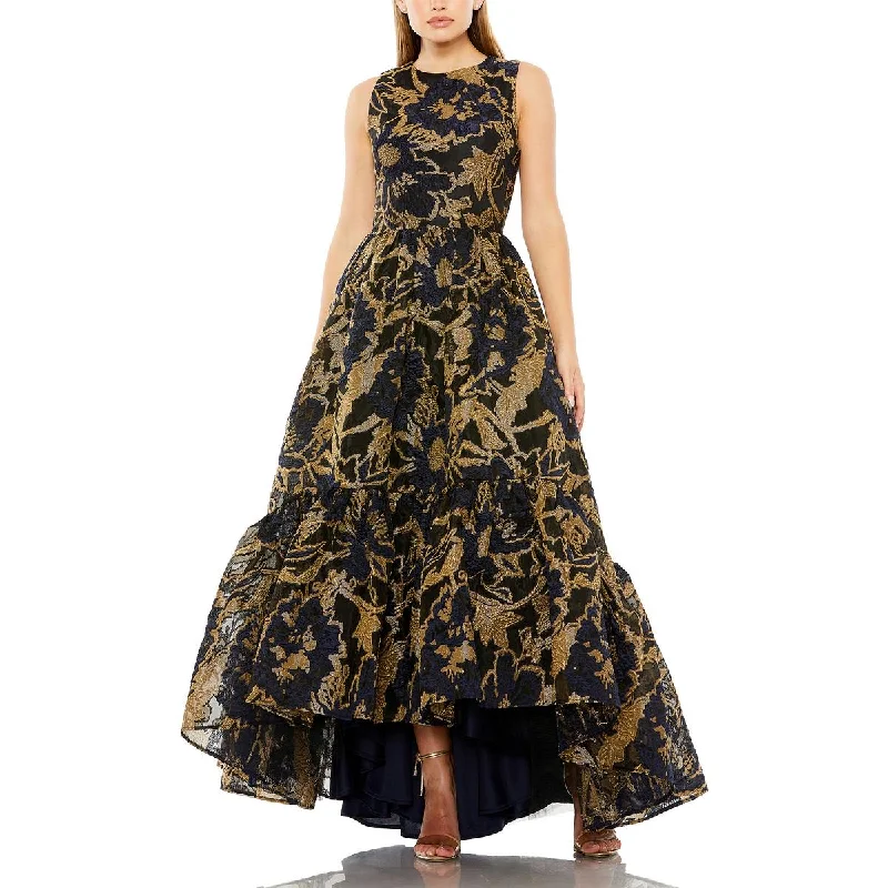 Womens Brocade Hi-Low Evening Dress
