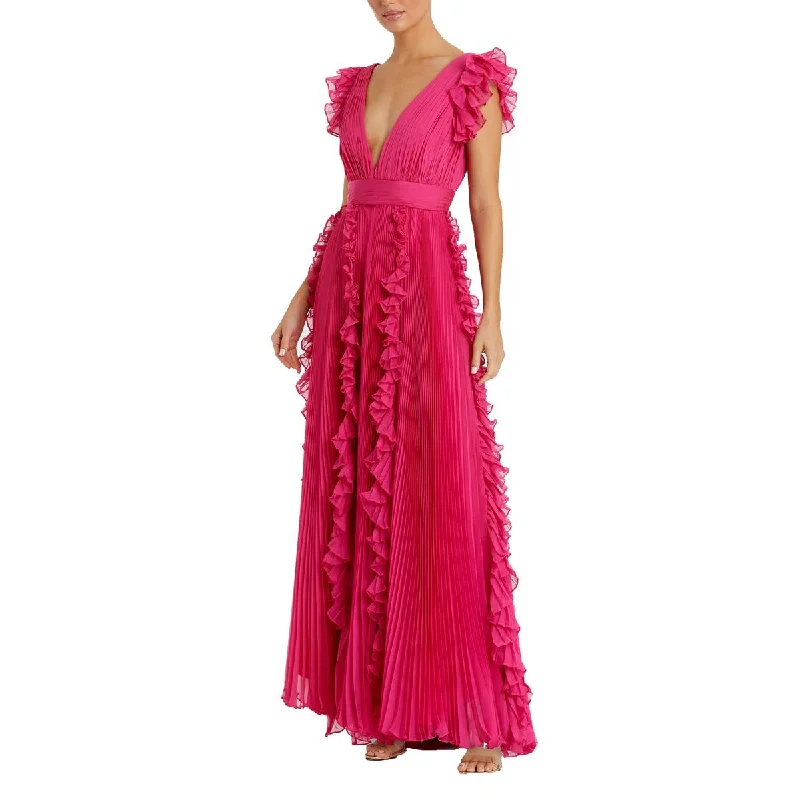 Womens Chiffon Plunge Evening Dress