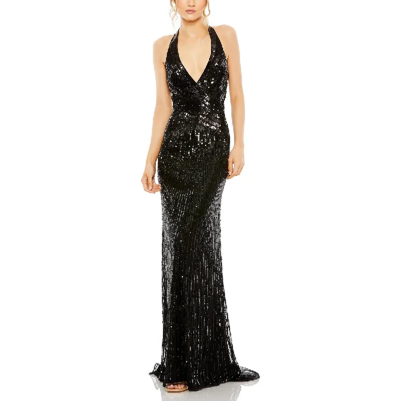 Womens Sequined Halter Evening Dress