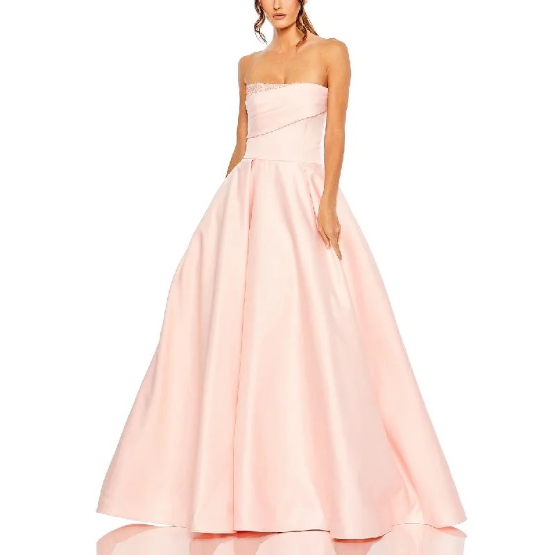 Womens Embellished Strapless Evening Dress