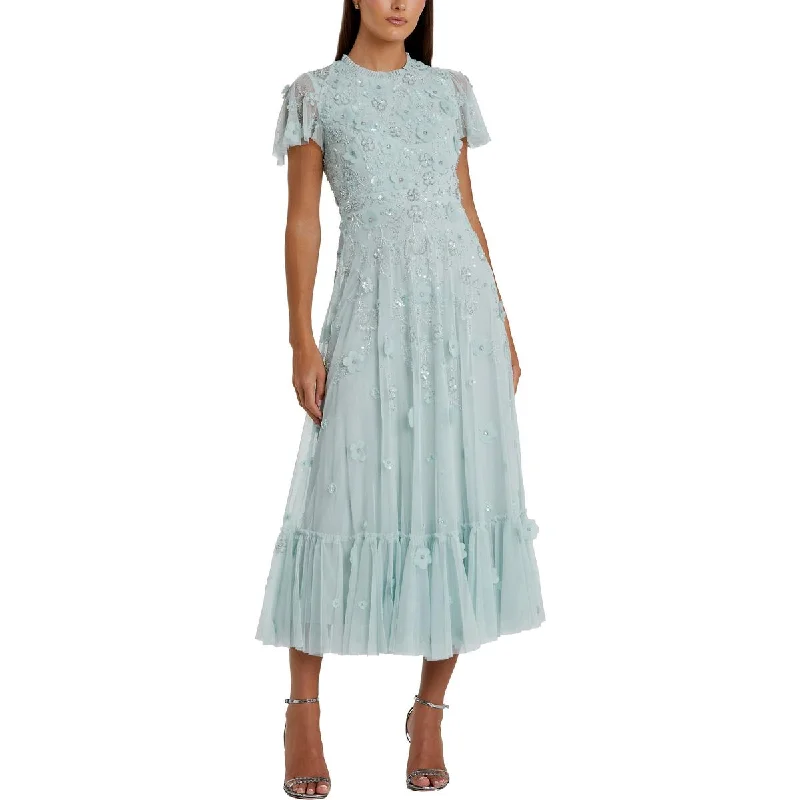 Womens Embellished Applique Evening Dress