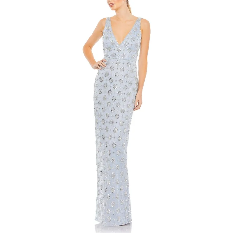 Womens Embellished V-Neck Evening Dress