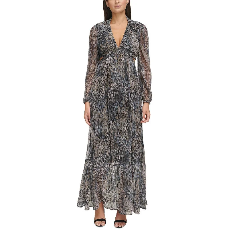 Womens Cut-Out Printed Evening Dress