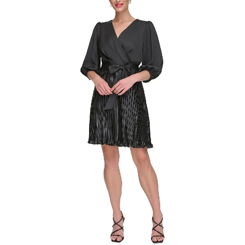 Womens Surplice Above Knee Fit & Flare Dress