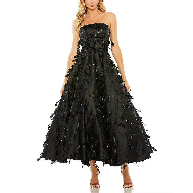 Womens Embellished Strapless Evening Dress