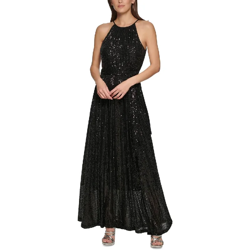Womens Sequined Halter Evening Dress